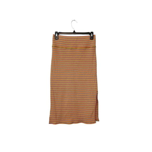 Aerie Pink Brown Striped Ribbed Stretchy Bodycon Side Slit Midi Skirt Size Small - Picture 3 of 3